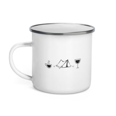Coffee Wine And Camping - Emaille Tasse camping