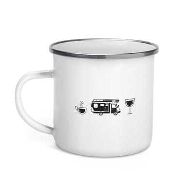 Coffee Wine And Camping - Emaille Tasse camping
