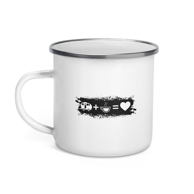 Grunge Rectangle - Heart - Coffee - Camping Caravan - Emaille Tasse camping