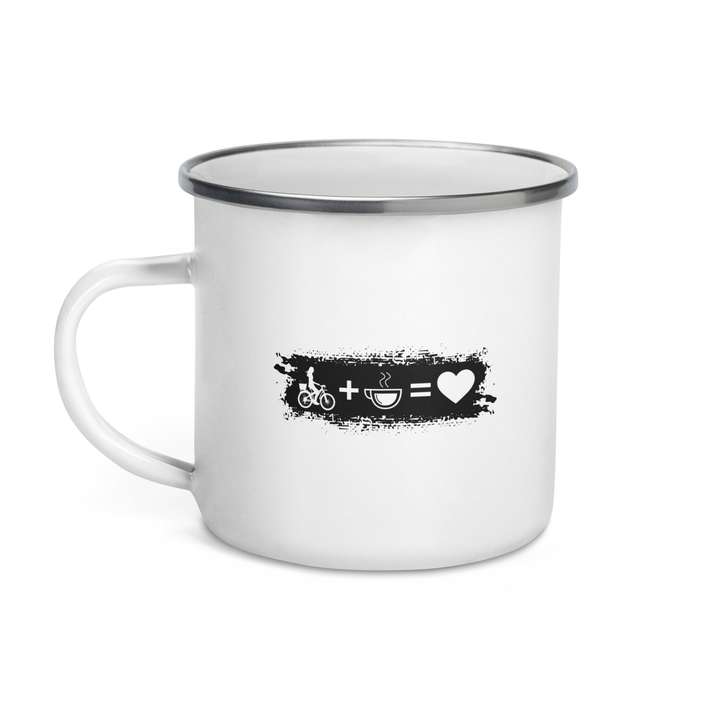 Grunge Rectangle - Heart - Coffee - Female Cycling - Emaille Tasse fahrrad