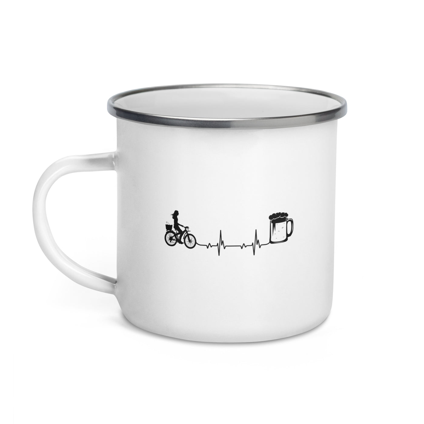 Heartbeat Beer And Cycling - Emaille Tasse fahrrad