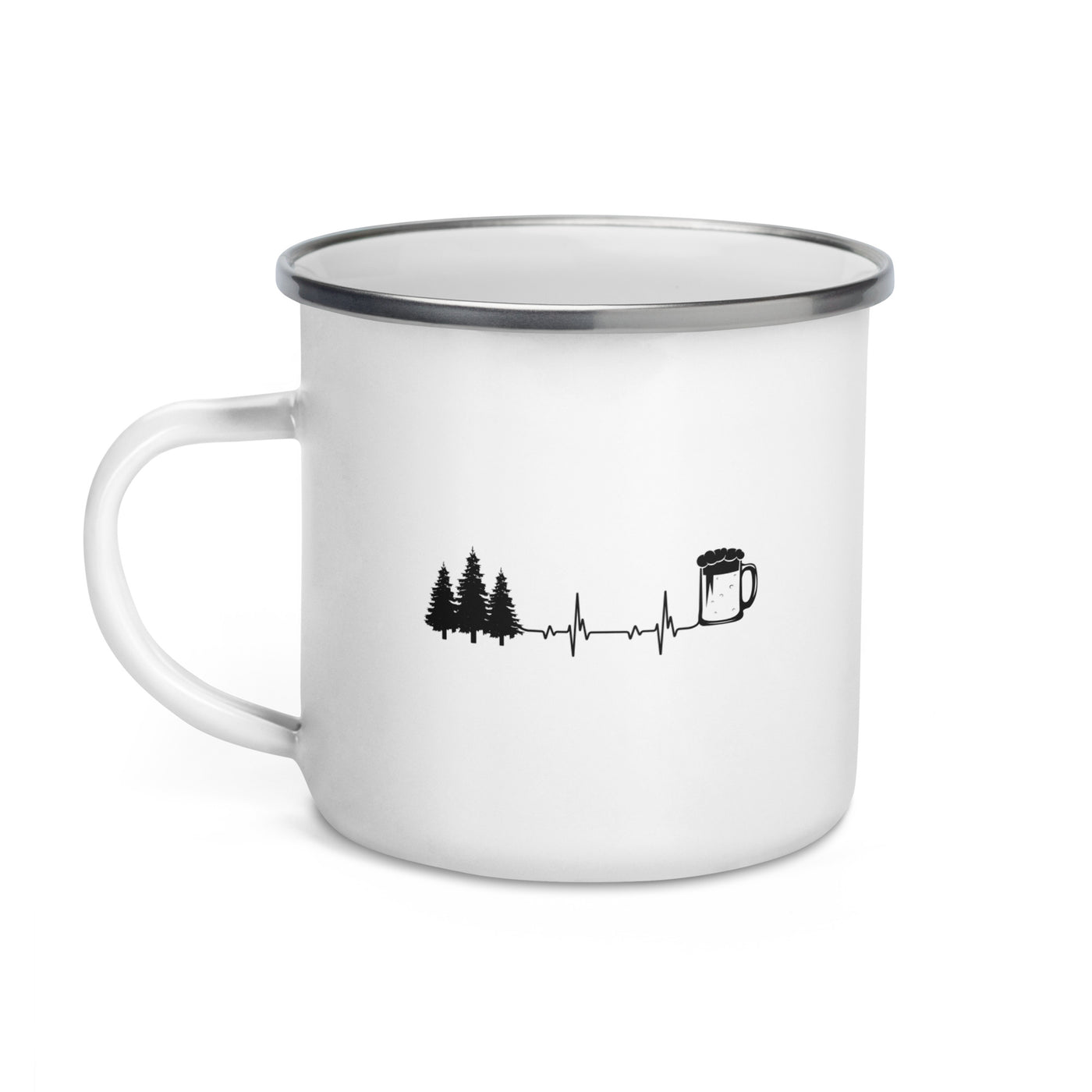 Heartbeat Beer And Trees - Emaille Tasse camping