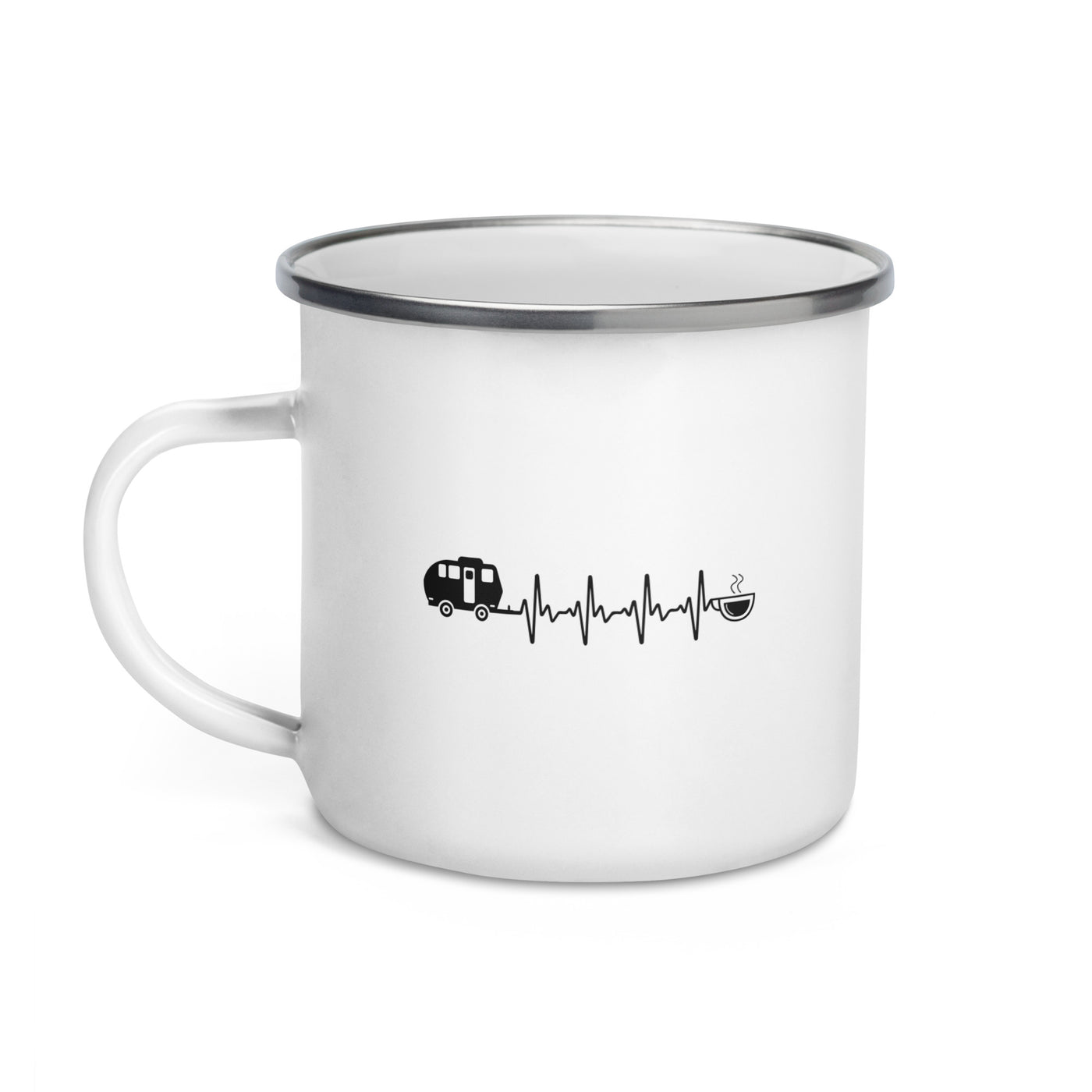 Heartbeat Coffee And Camping - Emaille Tasse camping