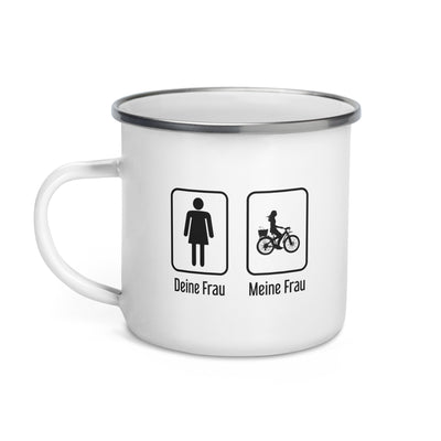 Deine Frau - Meine Frau - Emaille Tasse fahrrad
