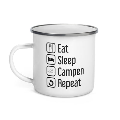 Eat Sleep Campen Repeat - Emaille Tasse camping