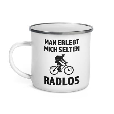 Man Erlebt Mich Selten Radlos - Emaille Tasse fahrrad mountainbike