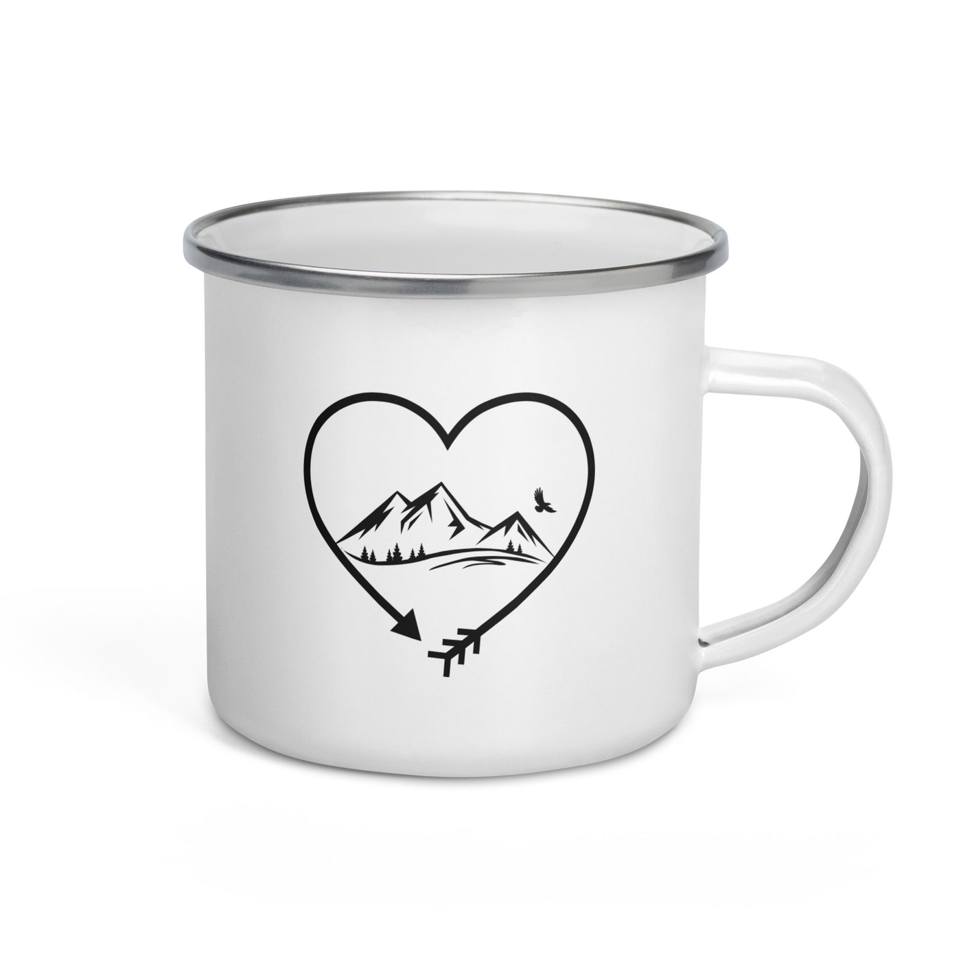 Arrow In Heartshape And Mountain - Emaille Tasse berge Default Title