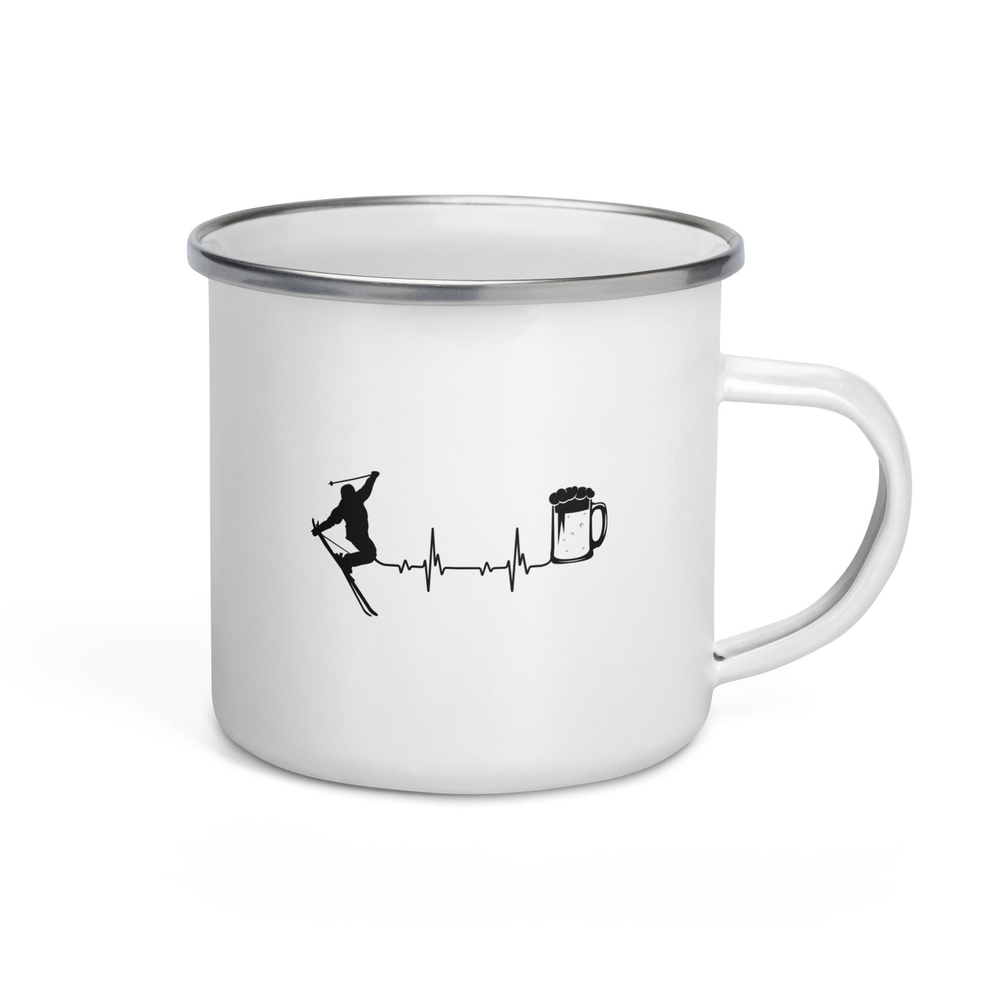 Heartbeat Beer And Skiing - Emaille Tasse ski Default Title