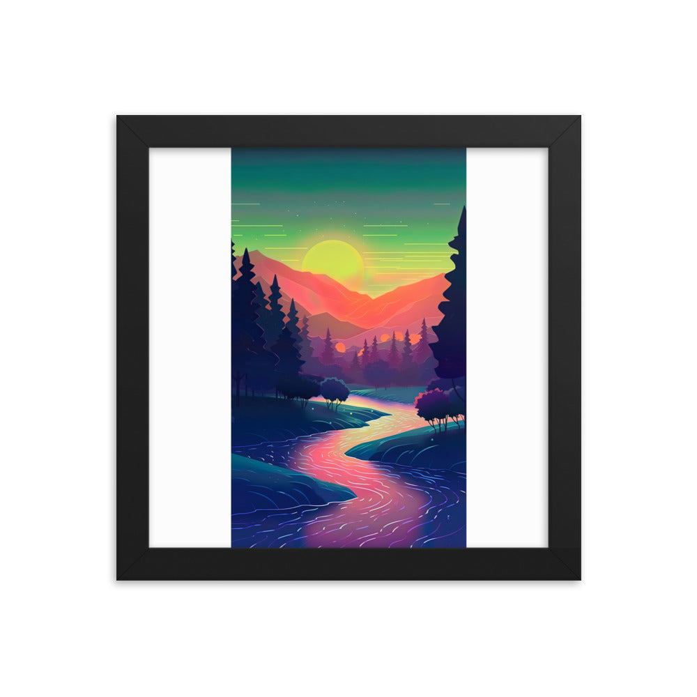 Berge, Fluss, Sonnenuntergang - Malerei - Premium Poster mit Rahmen berge xxx 25.4 x 25.4 cm