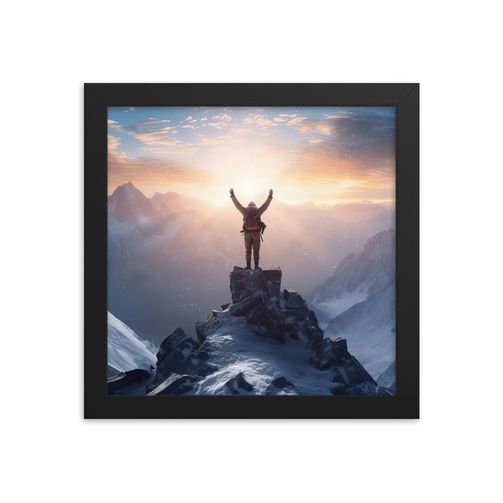Mann auf der Spitze eines Berges - Landschaftsmalerei - Premium Poster mit Rahmen berge xxx Black 25.4 x 25.4 cm