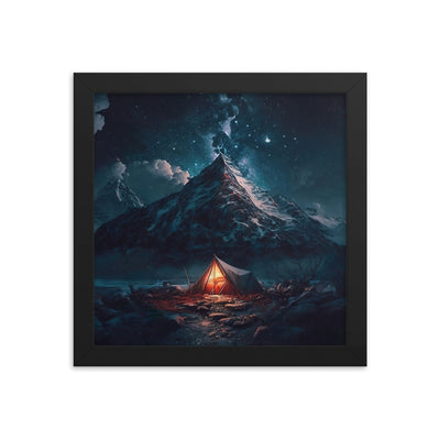 Zelt und Berg in der Nacht - Sterne am Himmel - Landschaftsmalerei - Premium Poster mit Rahmen camping xxx 25.4 x 25.4 cm