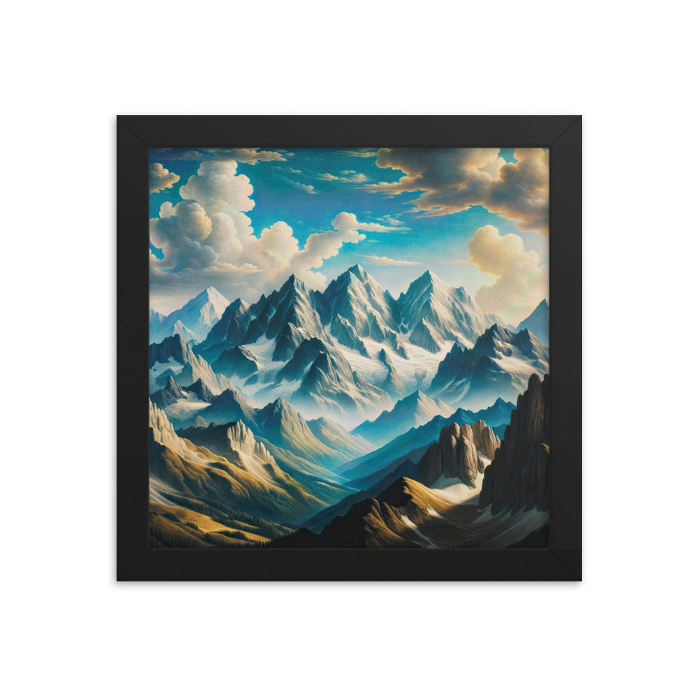 Ein Gemälde von Bergen, das eine epische Atmosphäre ausstrahlt. Kunst der Frührenaissance - Premium Poster mit Rahmen berge xxx yyy zzz 25.4 x 25.4 cm