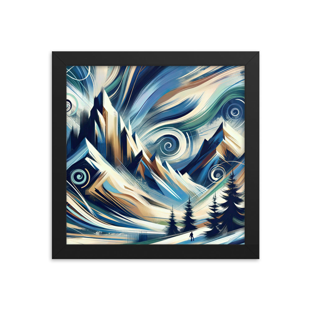 Abstrakte Kunst, die die Essenz der Alpen einfängt. Kräftige Pinselstriche stellen Gipfel und Muster dar - Enhanced Matte Paper Framed berge xxx yyy zzz 25.4 x 25.4 cm