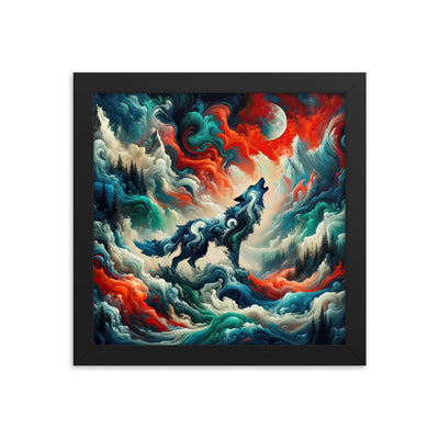 Abstrakte Kunst eines Wolfes in den Alpen mit Mustern aus eisigem Blau und Waldgrün verschmelzen mit feurigen Farben (AN) - Enhanced Matte xxx yyy zzz 25.4 x 25.4 cm