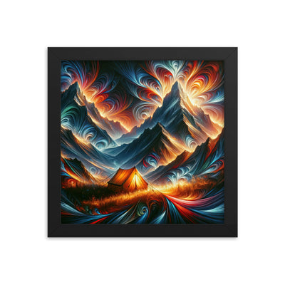Abstrakte Kunst der Alpen, wo die Berge mit dynamischen Farben und Mustern pulsieren und eine Szene Energie schaffen - Enhanced Matte camping xxx yyy zzz 25.4 x 25.4 cm
