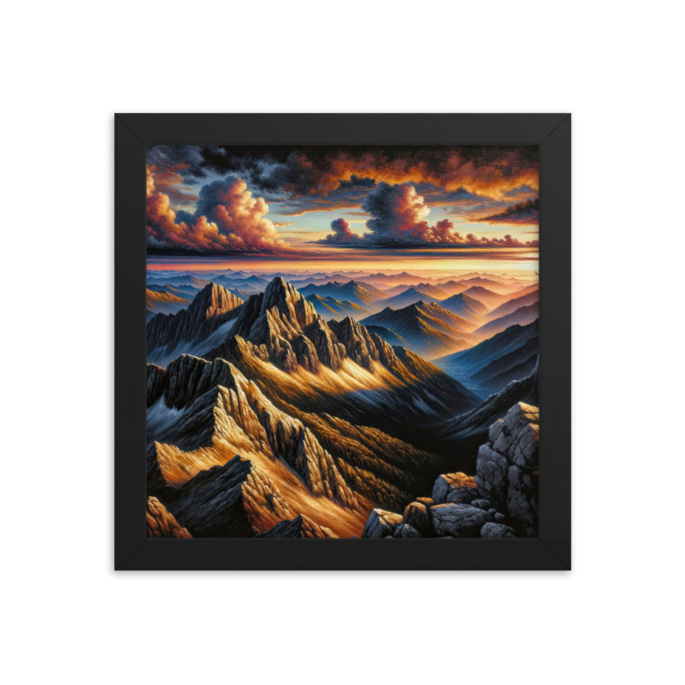 Alpen in Abenddämmerung: Acrylgemälde mit beleuchteten Berggipfeln - Premium Poster mit Rahmen berge xxx yyy zzz 25.4 x 25.4 cm