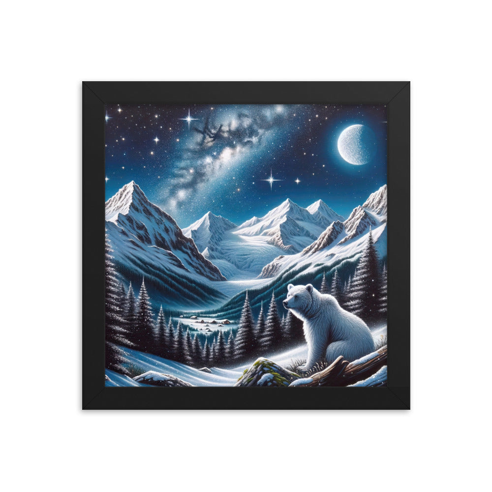 Sternennacht und Eisbär: Acrylgemälde mit Milchstraße, Alpen und schneebedeckte Gipfel - Premium Poster mit Rahmen camping xxx yyy zzz 25.4 x 25.4 cm