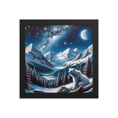 Sternennacht und Eisbär: Acrylgemälde mit Milchstraße, Alpen und schneebedeckte Gipfel - Premium Poster mit Rahmen camping xxx yyy zzz 25.4 x 25.4 cm