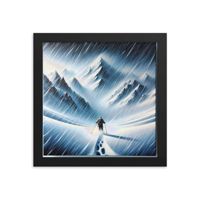 Wanderer und Bergsteiger im Schneesturm: Acrylgemälde der Alpen - Premium Poster mit Rahmen wandern xxx yyy zzz 25.4 x 25.4 cm
