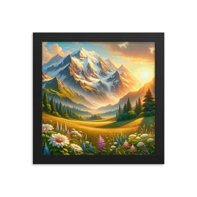 Heitere Alpenschönheit: Schneeberge und Wildblumenwiesen - Premium Poster mit Rahmen berge xxx yyy zzz 25.4 x 25.4 cm
