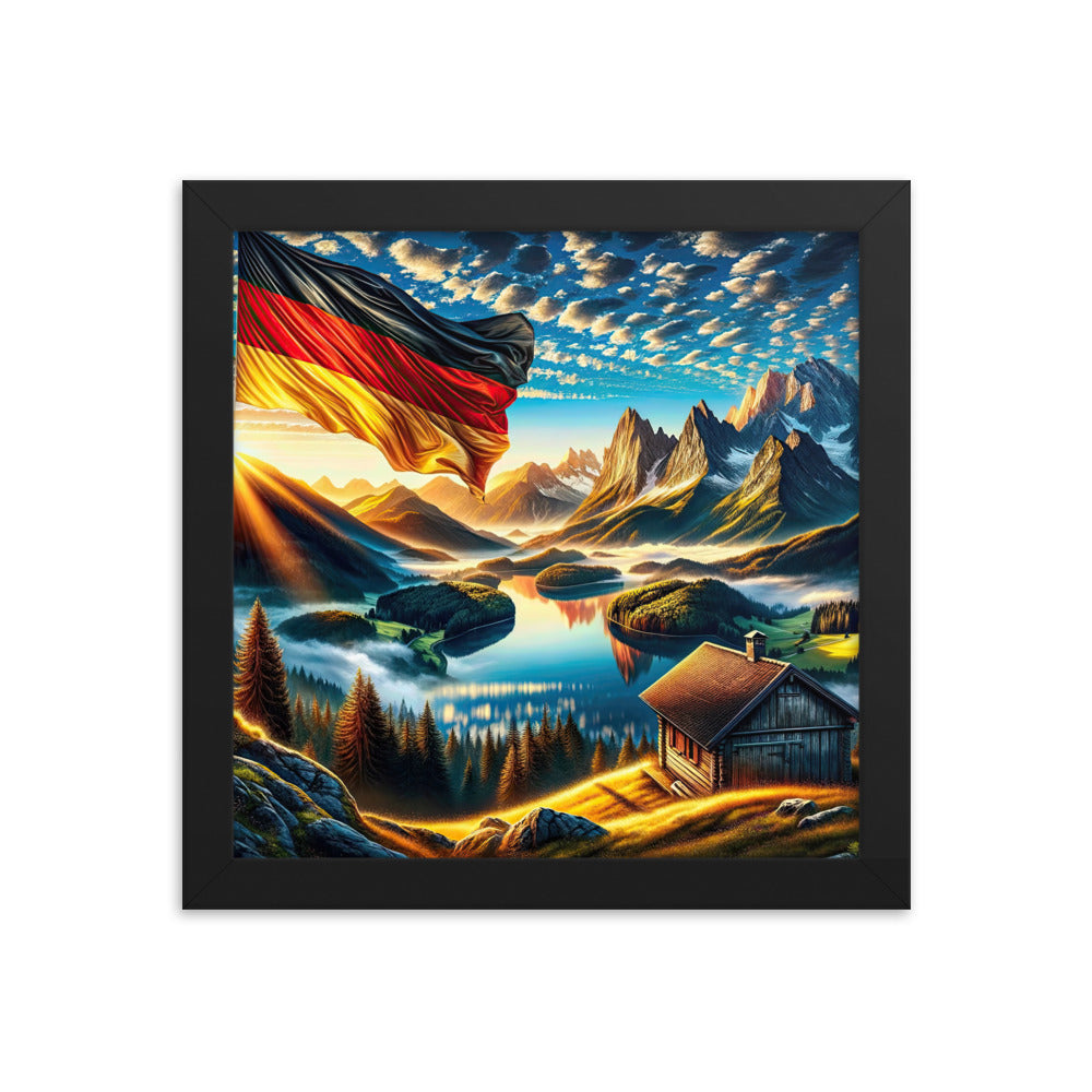 Alpen Gebirge im Morgenlicht: Kunstwerk mit Deutsche Flagge - Premium Poster mit Rahmen berge xxx yyy zzz 25.4 x 25.4 cm