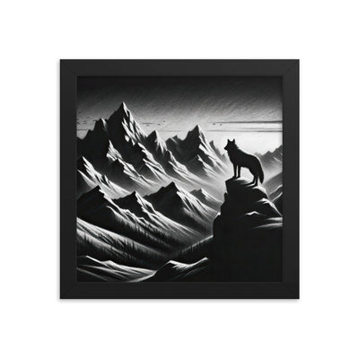 Kohlezeichnung, die die stille Stille der Alpen in der Winterdämmerung verkörpert. Wolf auf einem Berghügel (AN) - Enhanced Matte Paper xxx yyy zzz 25.4 x 25.4 cm