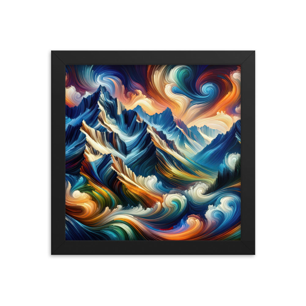 Abstrakte Kunst der Alpen mit lebendigen Farben und wirbelnden Mustern, majestätischen Gipfel und Täler - Enhanced Matte Paper Framed berge xxx yyy zzz 25.4 x 25.4 cm