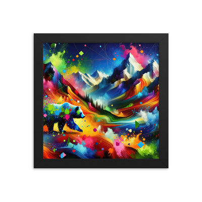 Neonfarbener Alpen Bär in abstrakten geometrischen Formen - Premium Poster mit Rahmen camping xxx yyy zzz 25.4 x 25.4 cm
