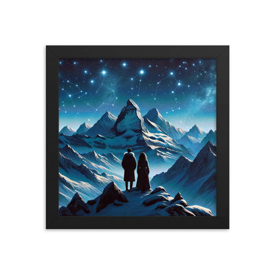 Alpenwinternacht: Digitale Kunst mit Wanderern in Bergen und Sternenhimmel - Premium Poster mit Rahmen wandern xxx yyy zzz 25.4 x 25.4 cm