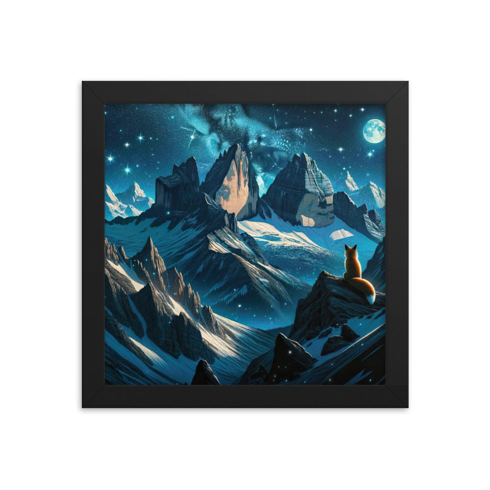 Fuchs in Alpennacht: Digitale Kunst der eisigen Berge im Mondlicht - Premium Poster mit Rahmen camping xxx yyy zzz 25.4 x 25.4 cm