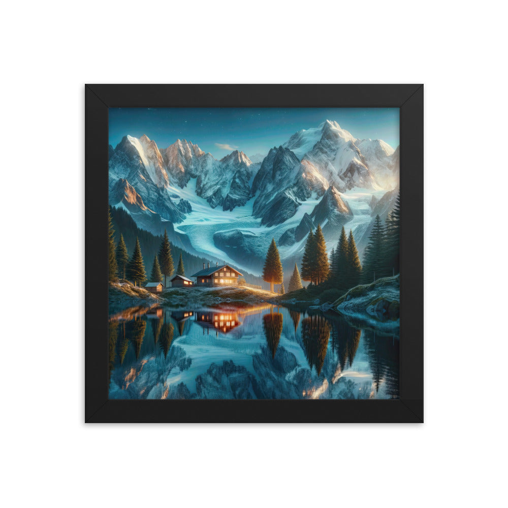 Stille Alpenmajestätik: Digitale Kunst mit Schnee und Bergsee-Spiegelung - Premium Poster mit Rahmen berge xxx yyy zzz 25.4 x 25.4 cm