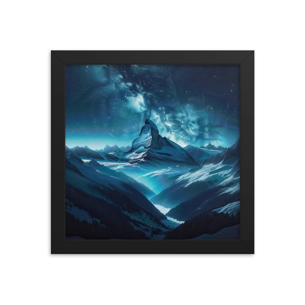 Winterabend in den Bergen: Digitale Kunst mit Sternenhimmel - Premium Poster mit Rahmen berge xxx yyy zzz 25.4 x 25.4 cm
