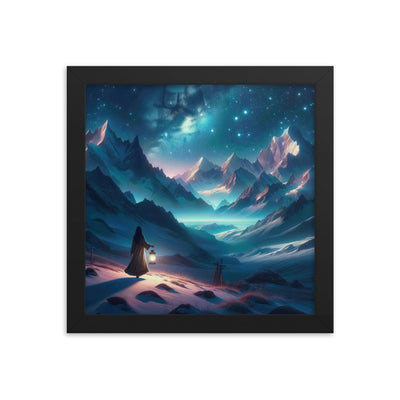 Stille Alpennacht: Digitale Kunst mit Gipfeln und Sternenteppich - Premium Poster mit Rahmen wandern xxx yyy zzz 25.4 x 25.4 cm