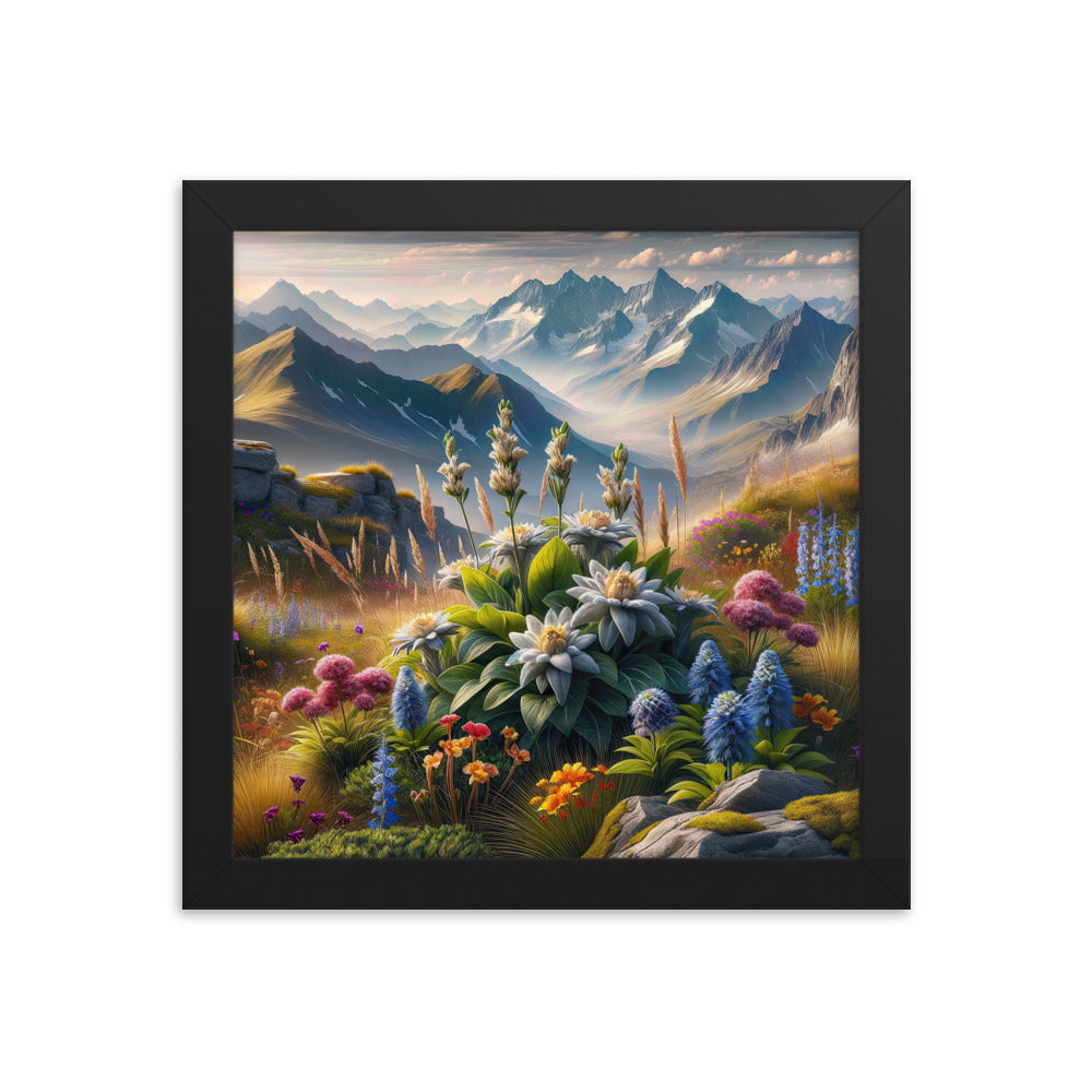 Alpine Flora: Digitales Kunstwerk mit lebendigen Blumen - Premium Poster mit Rahmen berge xxx yyy zzz 25.4 x 25.4 cm