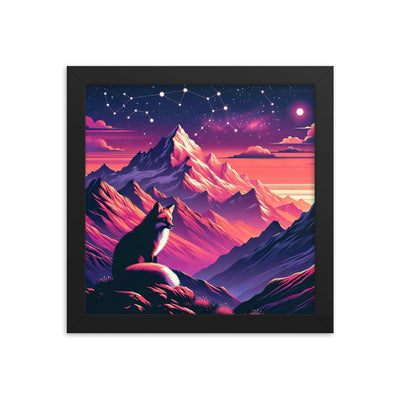 Fuchs im dramatischen Sonnenuntergang: Digitale Bergillustration in Abendfarben - Premium Poster mit Rahmen camping xxx yyy zzz 25.4 x 25.4 cm