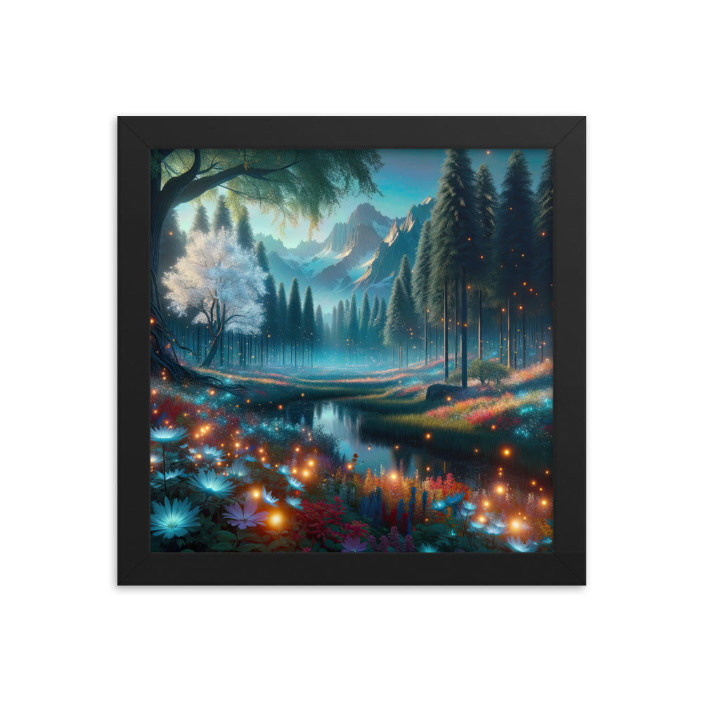 Ätherischer Alpenwald: Digitale Darstellung mit leuchtenden Bäumen und Blumen - Premium Poster mit Rahmen camping xxx yyy zzz 25.4 x 25.4 cm