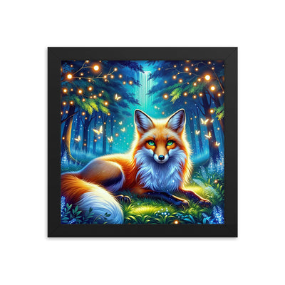 Funkelnder Nachtfuchs auf Waldlichtung mit Feuerwerk - Premium Poster mit Rahmen camping xxx yyy zzz 25.4 x 25.4 cm
