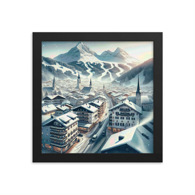 Winter in Kitzbühel: Digitale Malerei von schneebedeckten Dächern - Premium Poster mit Rahmen berge xxx yyy zzz 25.4 x 25.4 cm
