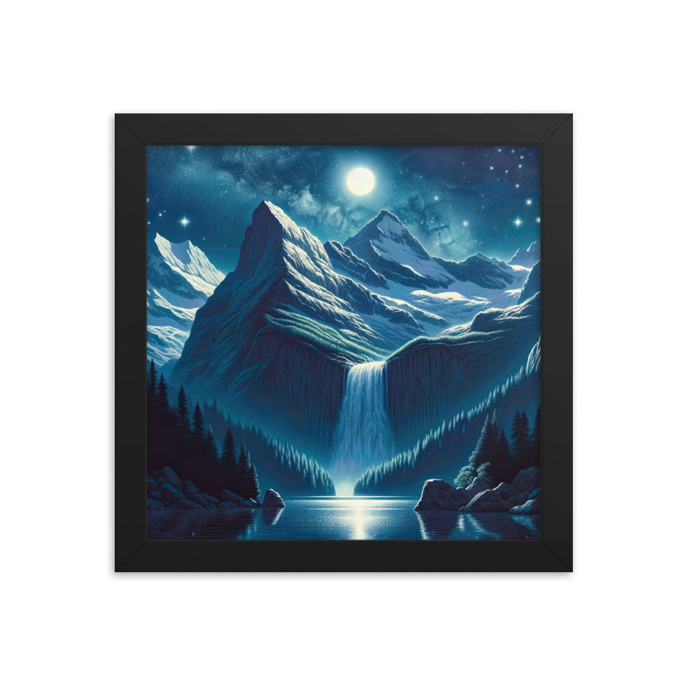 Legendäre Alpennacht, Mondlicht-Berge unter Sternenhimmel - Premium Poster mit Rahmen berge xxx yyy zzz 25.4 x 25.4 cm