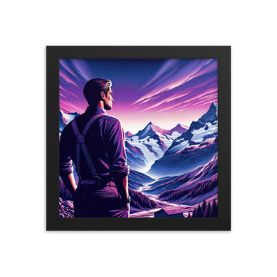 Wanderer in alpiner Dämmerung, schneebedeckte Gipfel ins Unendliche - Premium Poster mit Rahmen wandern xxx yyy zzz 25.4 x 25.4 cm
