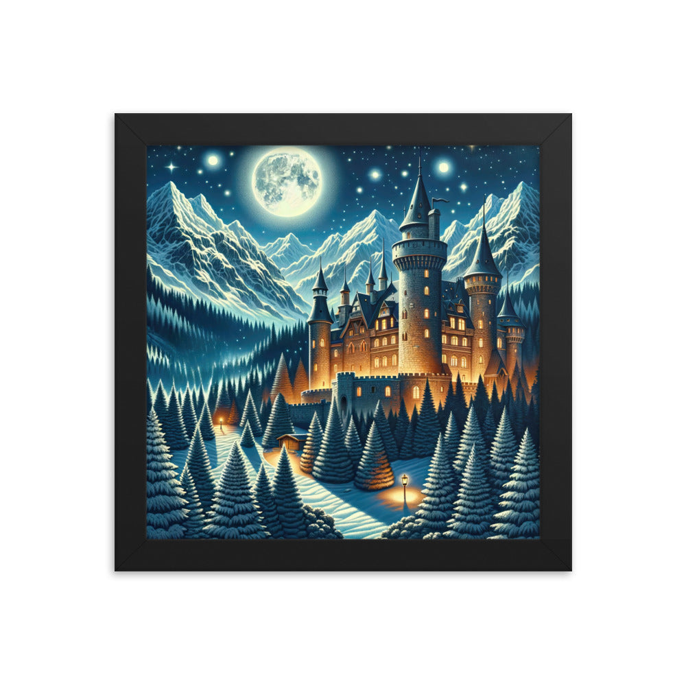 Mondhelle Schlossnacht in den Alpen, sternenklarer Himmel - Premium Poster mit Rahmen berge xxx yyy zzz 25.4 x 25.4 cm