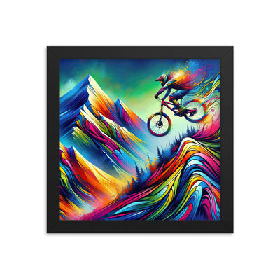 Mountainbiker in farbenfroher Alpenkulisse mit abstraktem Touch (M) - Premium Poster mit Rahmen xxx yyy zzz 25.4 x 25.4 cm
