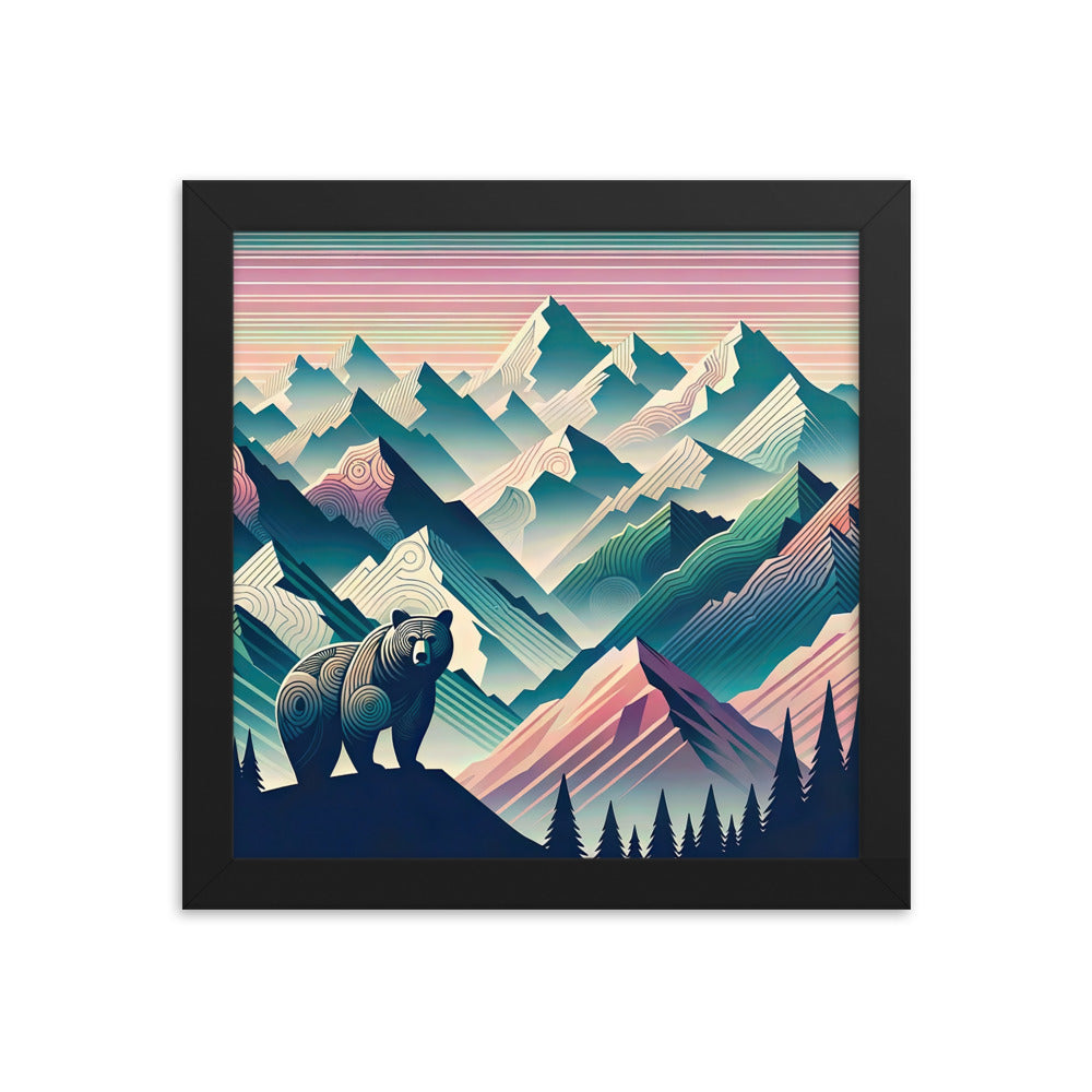 Bär im Panoramablick der Alpen, moderne Kunst-Gebirgsschichten - Premium Poster mit Rahmen camping xxx yyy zzz 25.4 x 25.4 cm