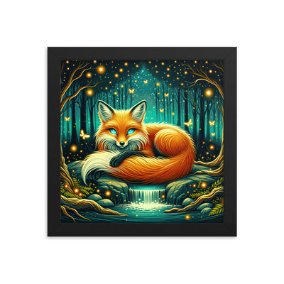 Bezaubernder Fuchs auf erleuchteter mystischer Waldlichtung - Premium Poster mit Rahmen camping xxx yyy zzz 25.4 x 25.4 cm
