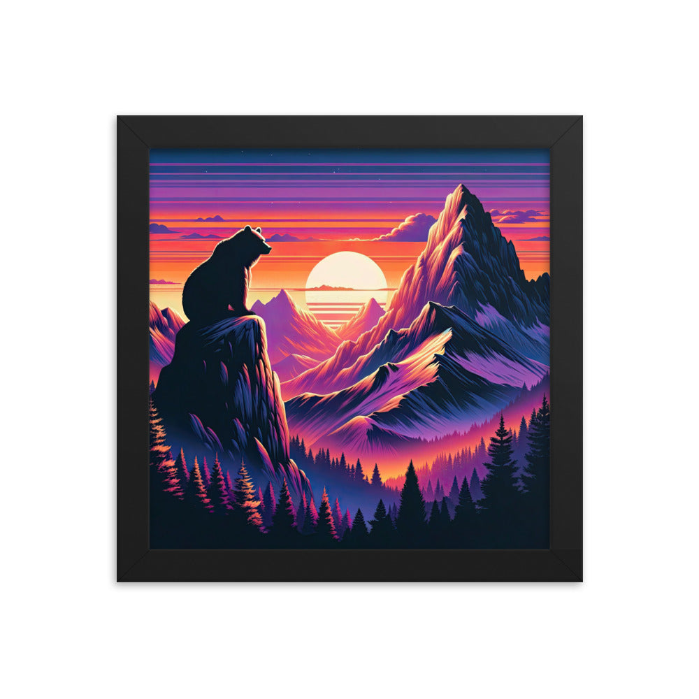 Alpen-Sonnenuntergang mit Bär auf Hügel, warmes Himmelsfarbenspiel - Premium Poster mit Rahmen camping xxx yyy zzz 25.4 x 25.4 cm