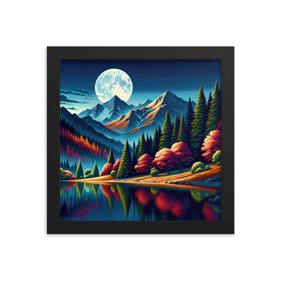 Ruhiger Herbstabend in den Alpen, grün-rote Berge - Premium Poster mit Rahmen berge xxx yyy zzz 25.4 x 25.4 cm