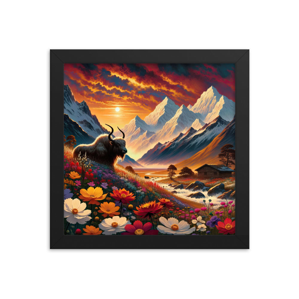 Magischer Alpenabend mit Hochlandkuh und goldener Sonnenkulisse - Premium Poster mit Rahmen berge xxx yyy zzz 25.4 x 25.4 cm