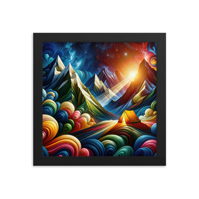 Abstrakte Bergwelt in lebendigen Farben mit Zelt - Premium Poster mit Rahmen camping xxx yyy zzz 25.4 x 25.4 cm