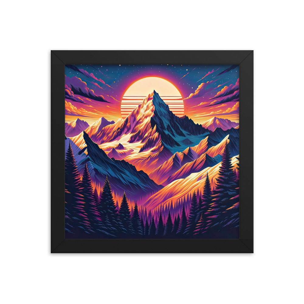 Lebendiger Alpen-Sonnenuntergang, schneebedeckte Gipfel in warmen Tönen - Premium Poster mit Rahmen berge xxx yyy zzz 25.4 x 25.4 cm