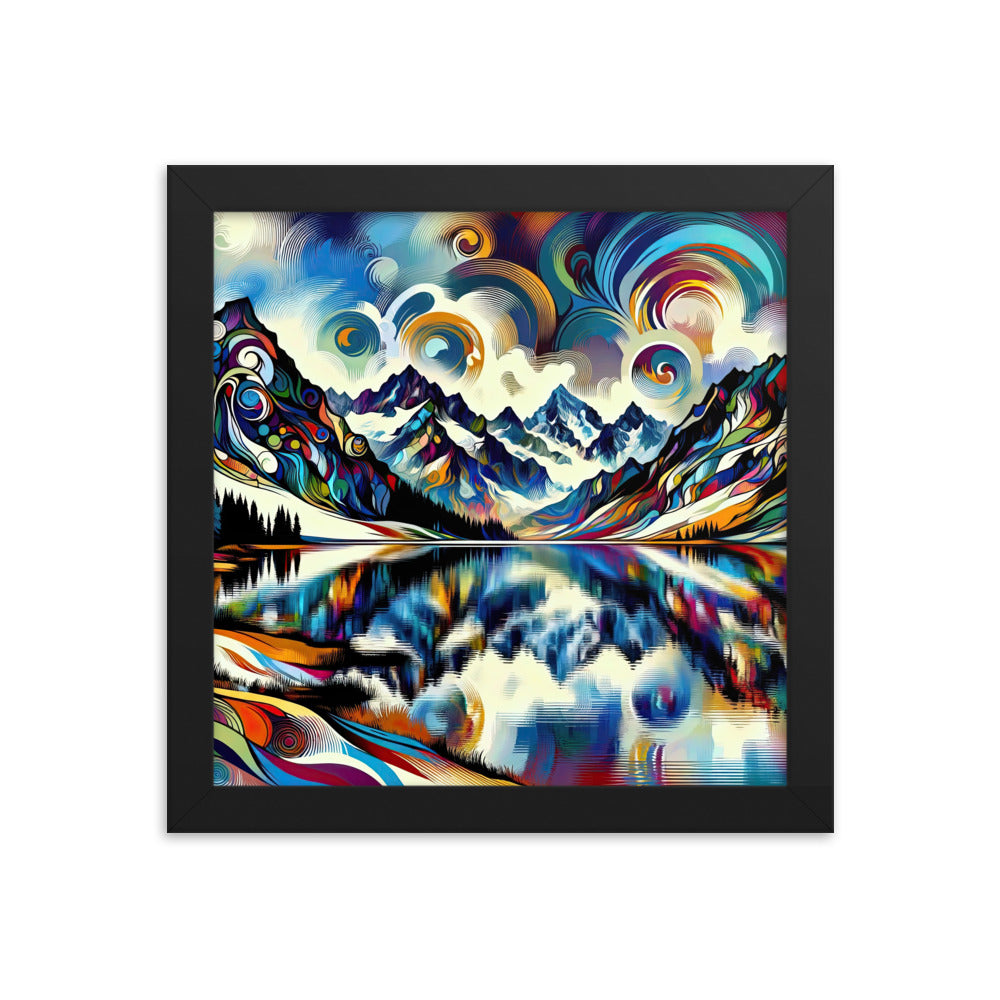 Alpensee im Zentrum eines abstrakt-expressionistischen Alpen-Kunstwerks - Premium Poster mit Rahmen berge xxx yyy zzz 25.4 x 25.4 cm